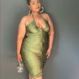 Plus Olive Ruched Bodycon Dress